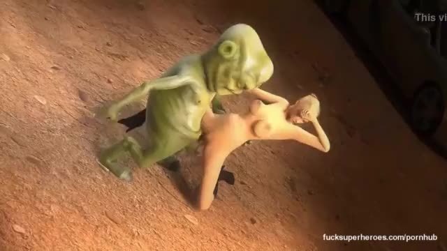 Horny blonde fucked by green alien hard on desirt