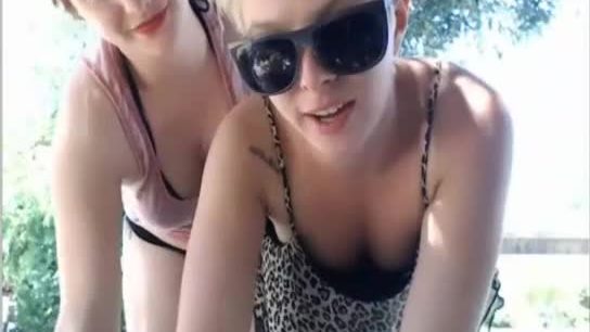 2 Girls Stripping Outside