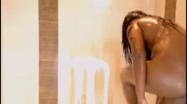 Busty horny ebony rides dildo in bathroom