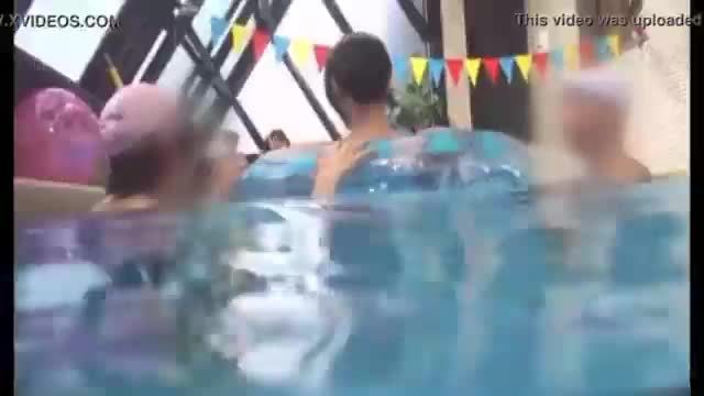 Japanese Mama And Son Play In Pool