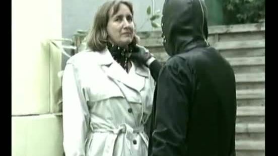 Older german lady slave is fingering herself while her master in latex suit is watching